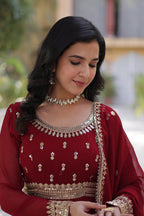 Elegance Luxury Designer Embroidered Work Gown With Dupatta Set