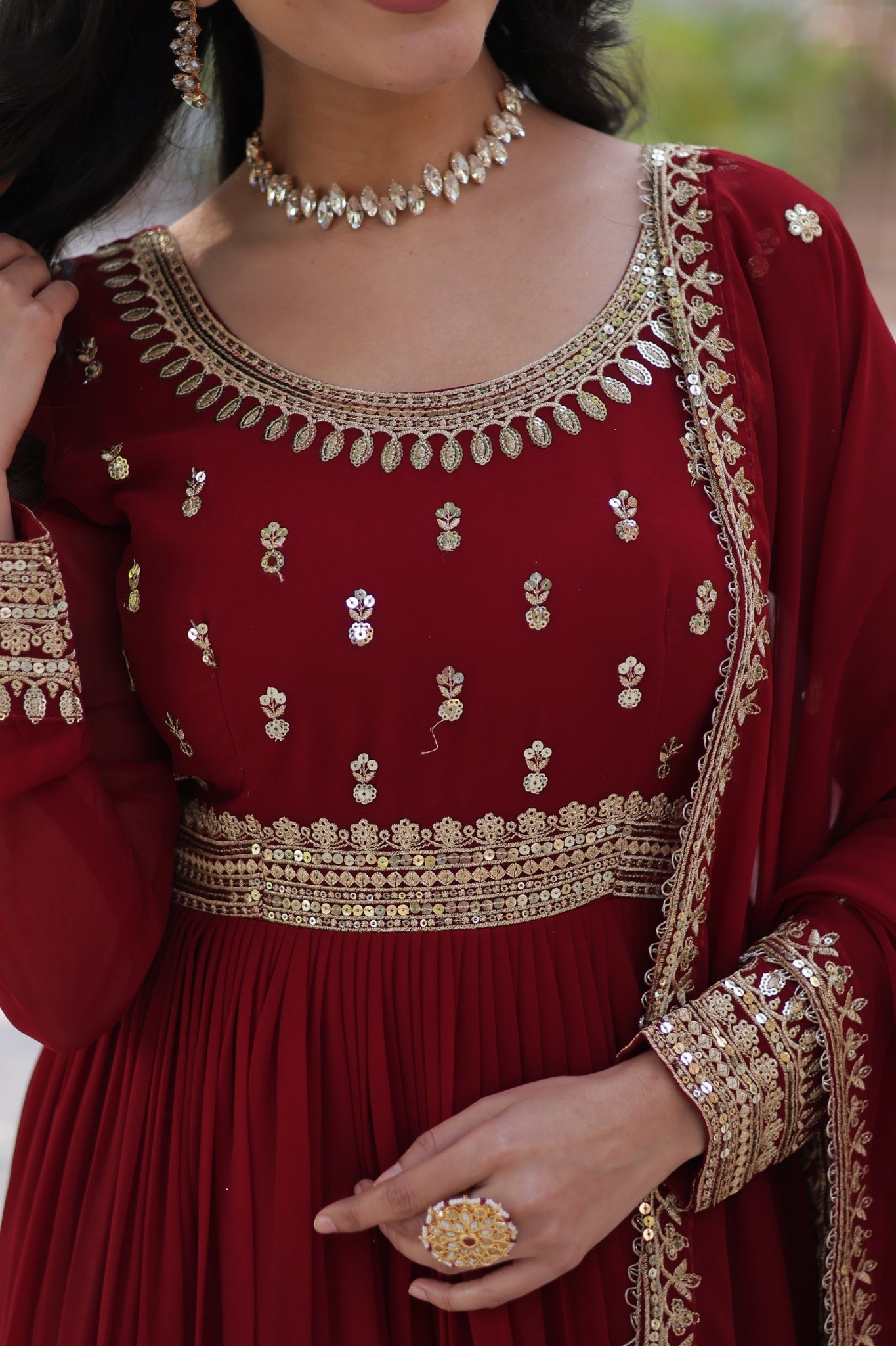 Elegance Luxury Designer Embroidered Work Gown With Dupatta Set