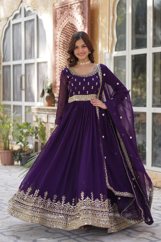 Elegance Luxury Designer Embroidered Work Gown With Dupatta Set