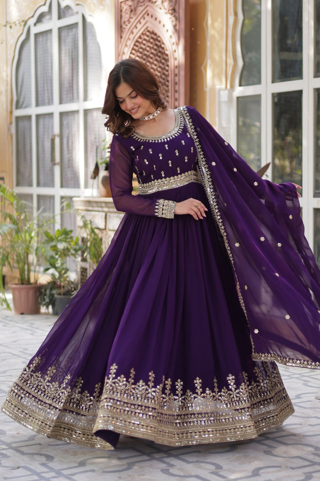 Elegance Luxury Designer Embroidered Work Gown With Dupatta Set