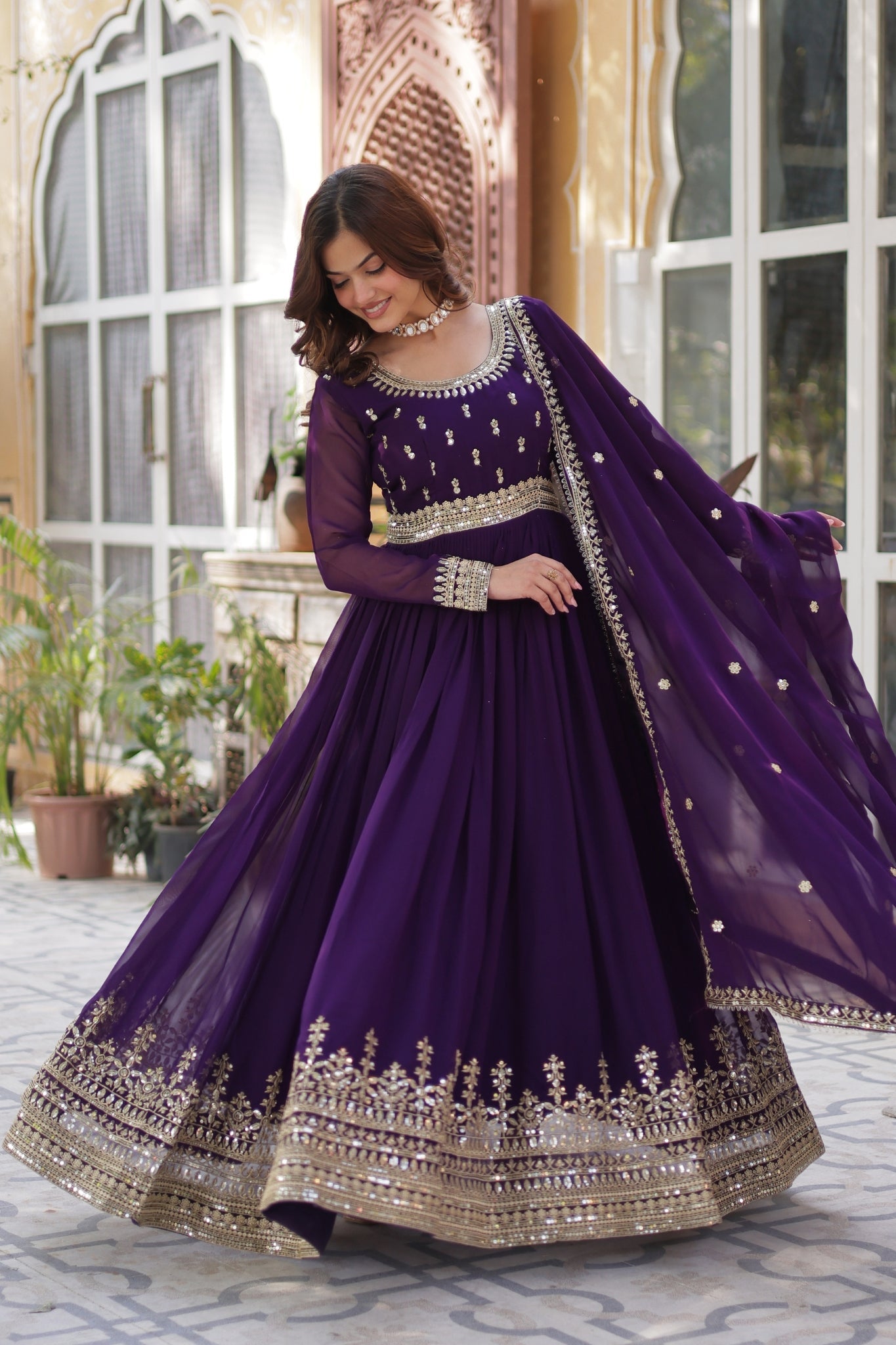 Elegance Luxury Designer Embroidered Work Gown With Dupatta Set
