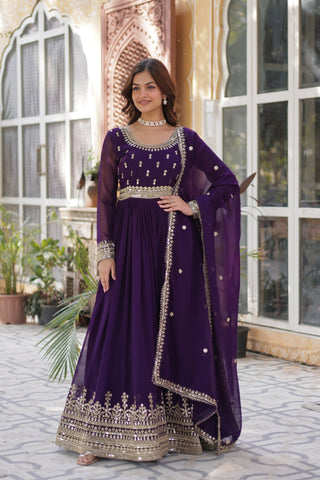 Elegance Luxury Designer Embroidered Work Gown With Dupatta Set