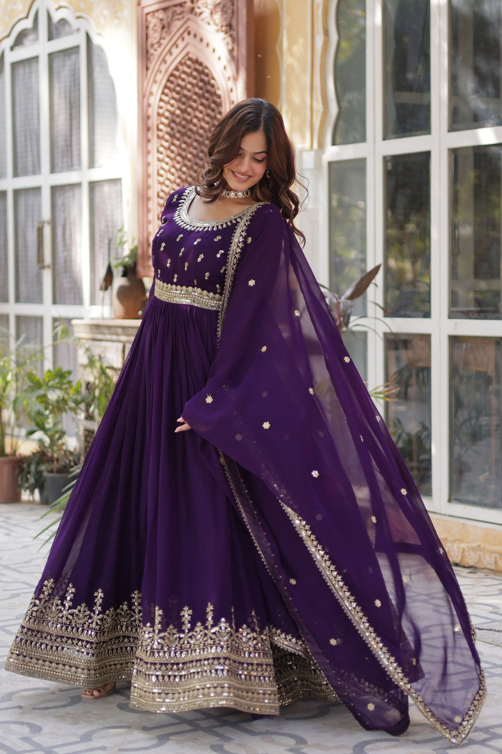 Elegance Luxury Designer Embroidered Work Gown With Dupatta Set