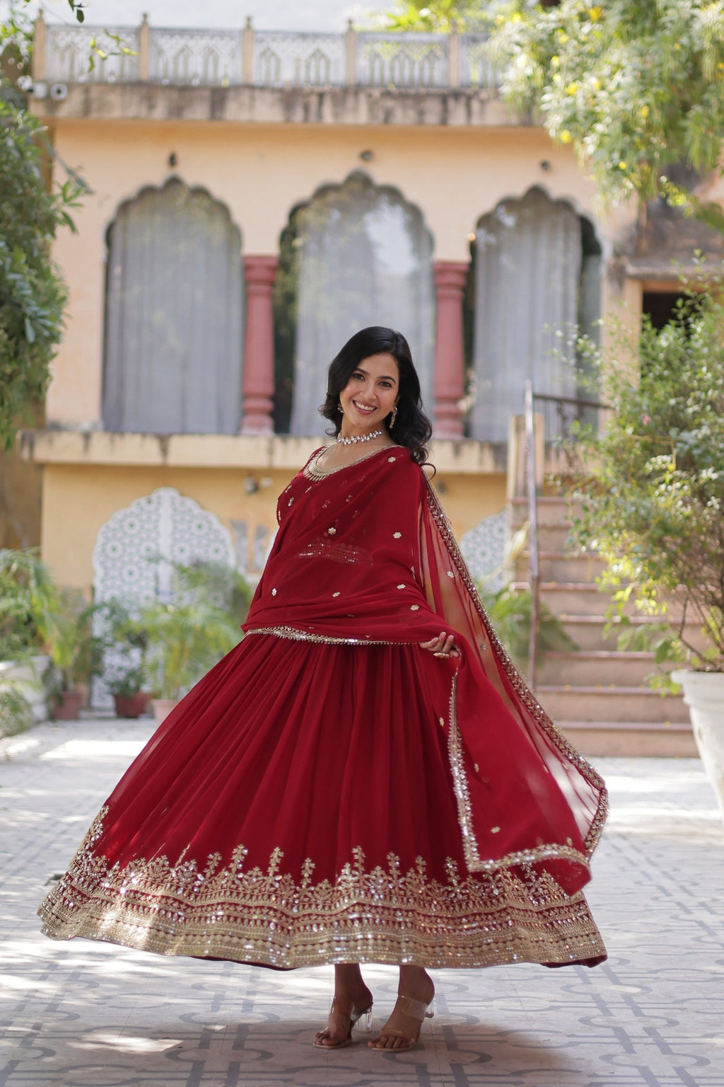 Elegance Luxury Designer Embroidered Work Gown With Dupatta Set