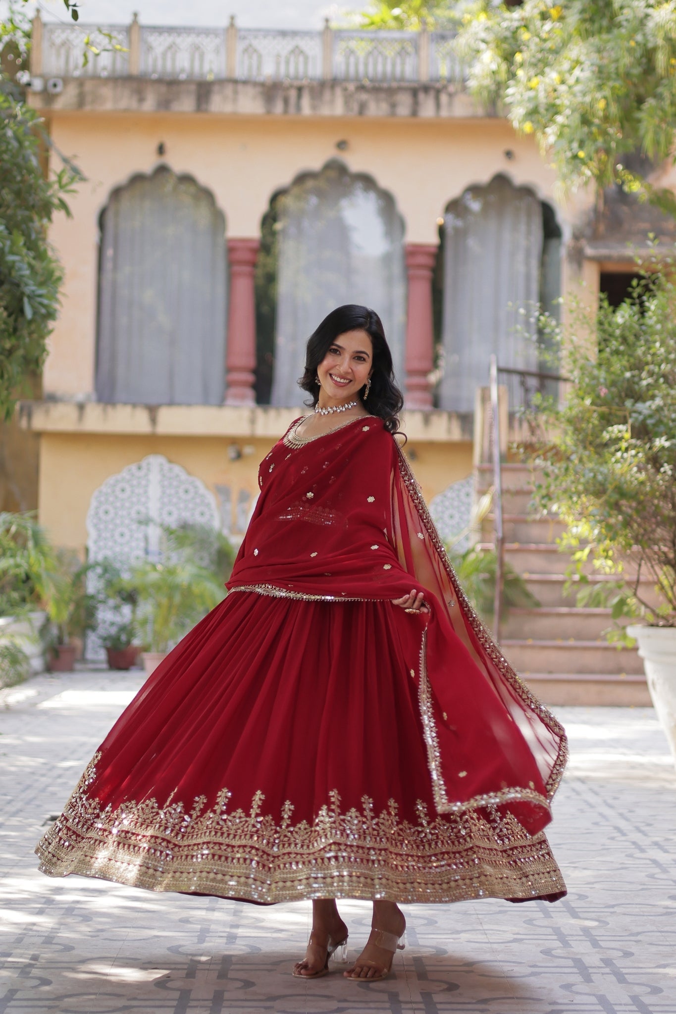 Elegance Luxury Designer Embroidered Work Gown With Dupatta Set