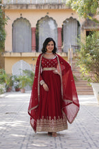 Elegance Luxury Designer Embroidered Work Gown With Dupatta Set