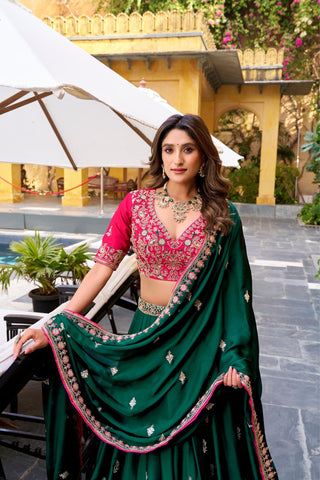 Luxury Silk Satin Embroidered Lehenga Set For Wedding And Festive Wear