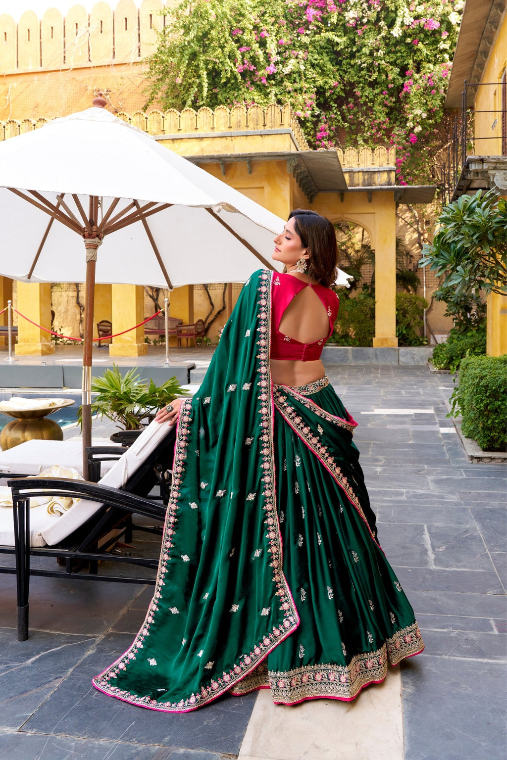 Luxury Silk Satin Embroidered Lehenga Set For Wedding And Festive Wear