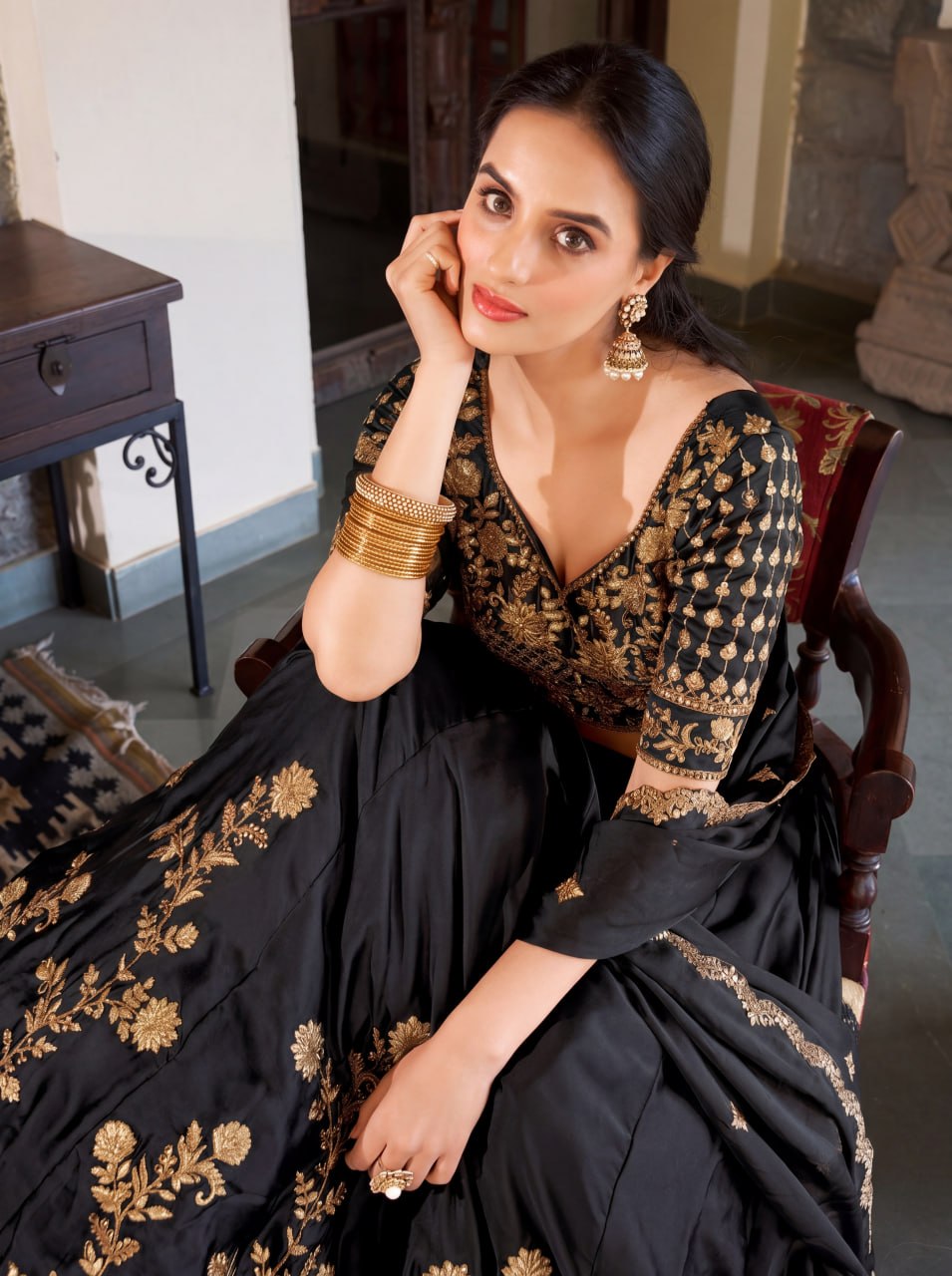 Luxury Rangoli Silk Zari Dori Sequins Embroidered Lehenga Choli Set with Cutwork Dupatta
