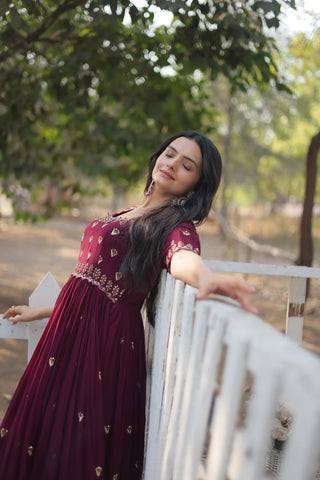 Luxury Zari Thread Sequins Embroidery Work Gown
