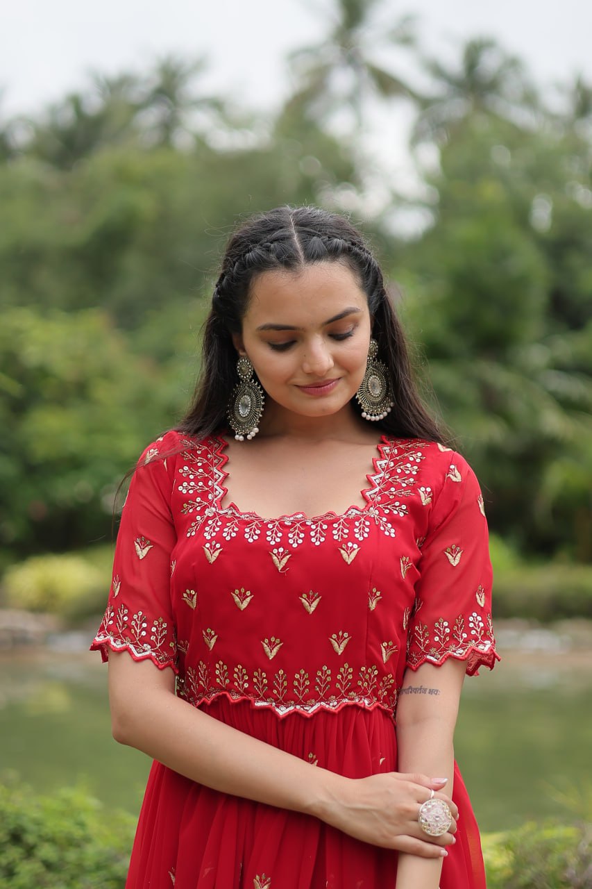 Luxury Zari Thread Sequins Embroidery Work Gown
