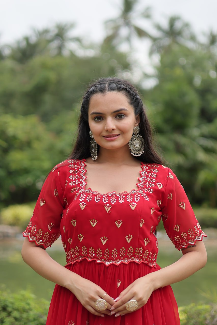 Luxury Zari Thread Sequins Embroidery Work Gown
