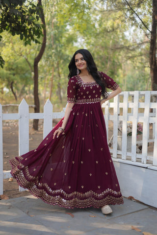 Luxury Zari Thread Sequins Embroidery Work Gown
