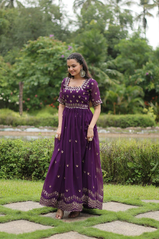 Luxury Zari Thread Sequins Embroidery Work Gown
