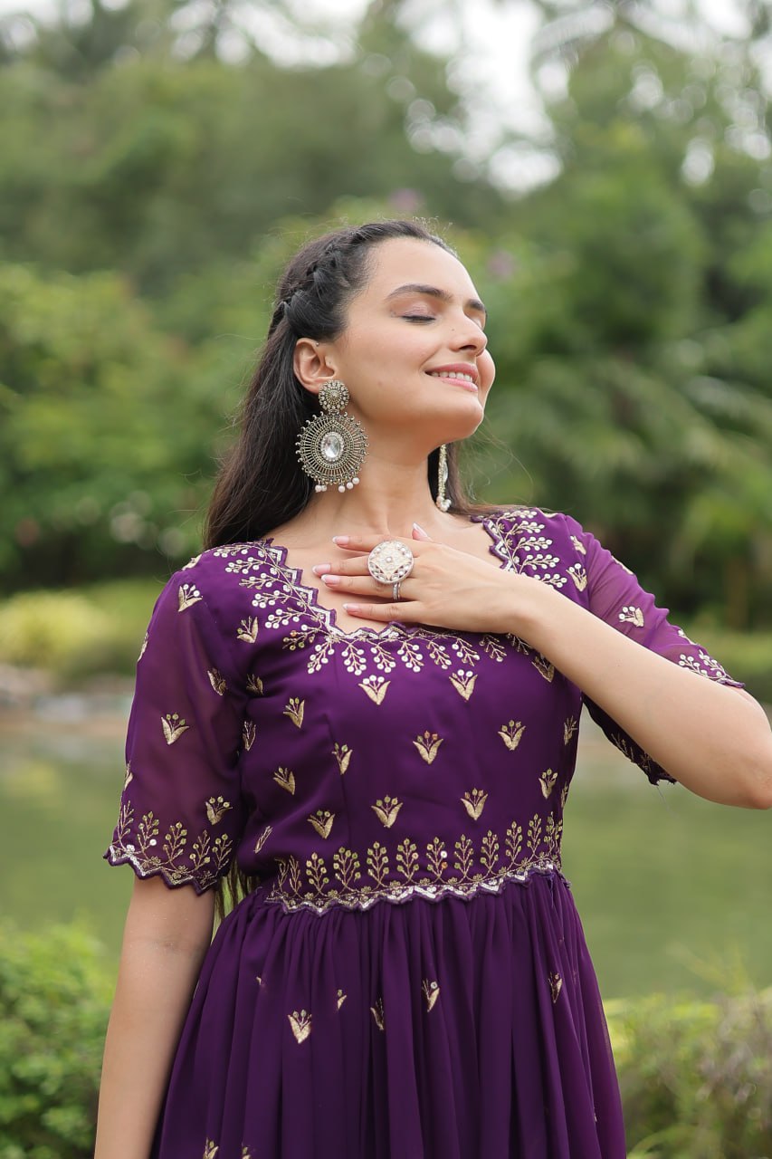 Luxury Zari Thread Sequins Embroidery Work Gown
