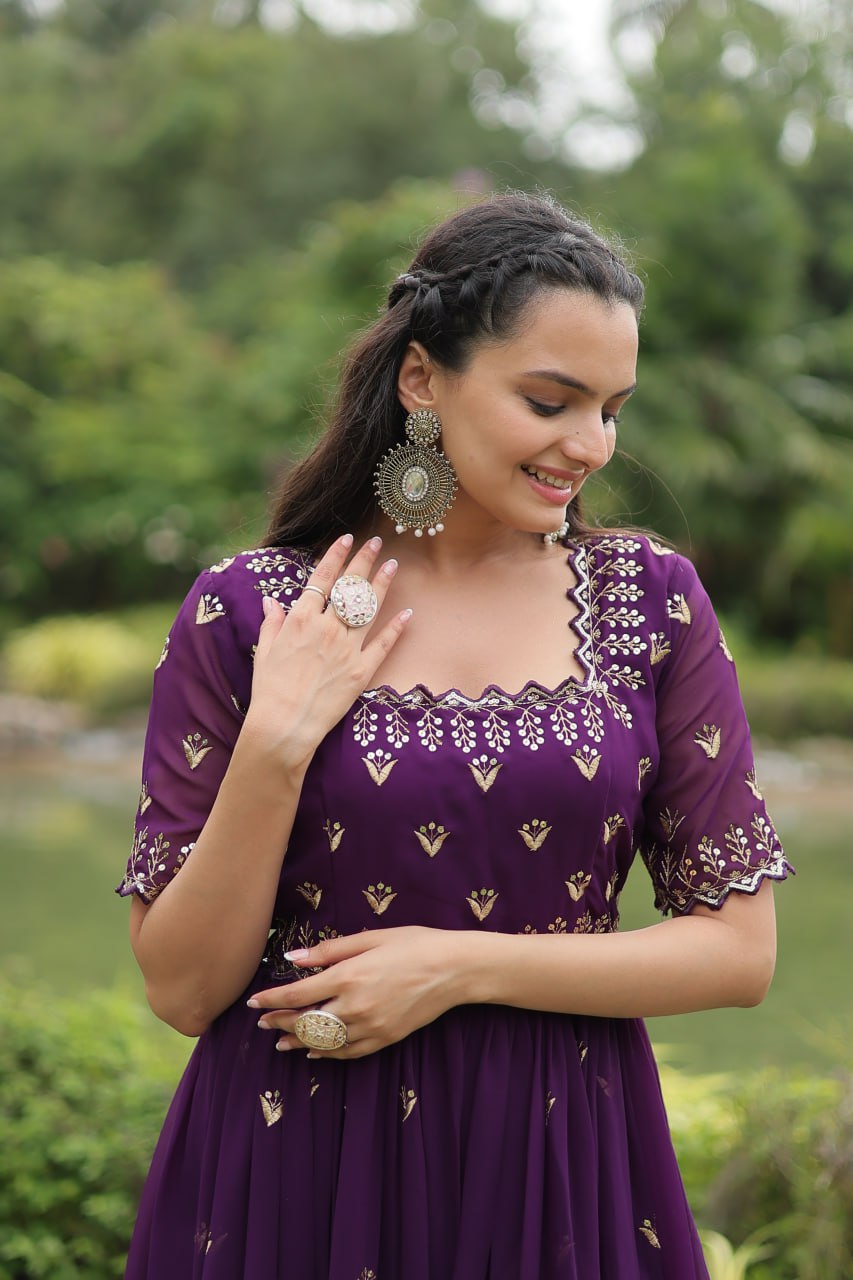 Luxury Zari Thread Sequins Embroidery Work Gown
