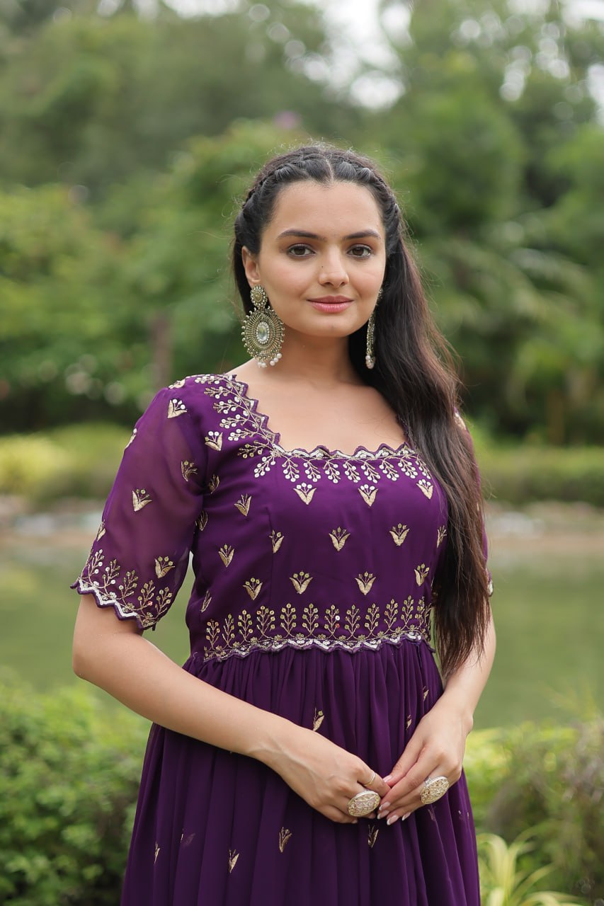 Luxury Zari Thread Sequins Embroidery Work Gown
