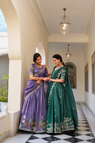 Majestic Gold Crush Embroidered Work  Lehenga Choli Set with Dupatta For Women