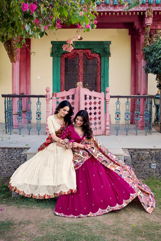 Traditional Glamour in Vichitra Silk Lehenga Choli with Kalamkari Dupatta