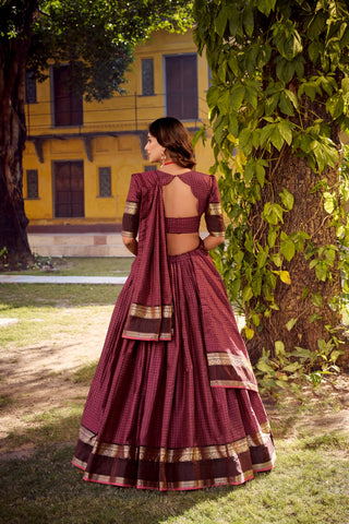 Elegant Chettinad Cotton With Zari Detailing Lehenga Set with Dupatta