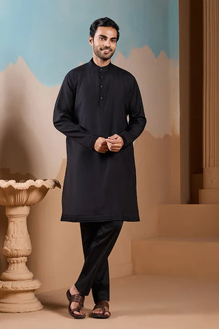 Magic Black Wedding Look Koti Kurta Set for Mens Wear