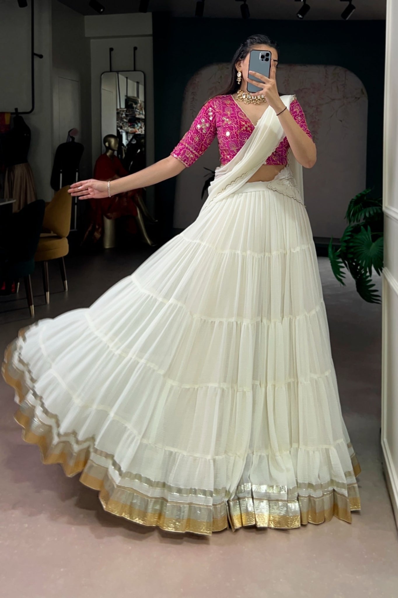 Marble Foil Work Festive Lehenga Choli With Organza Dupatta