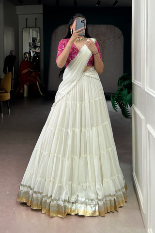 Marble Foil Work Festive Lehenga Choli With Organza Dupatta