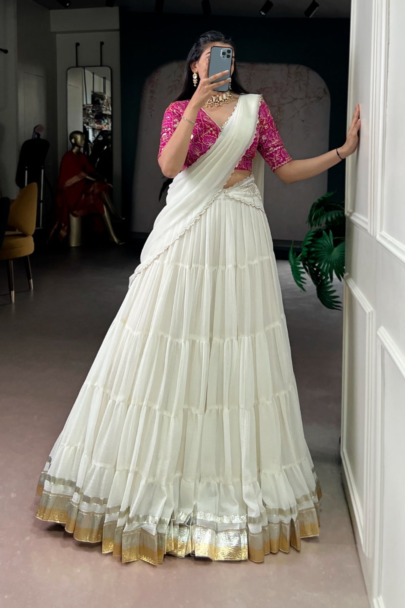 Marble Foil Work Festive Lehenga Choli With Organza Dupatta