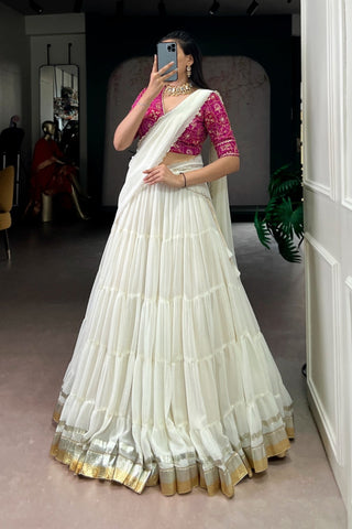 Marble Foil Work Festive Lehenga Choli With Organza Dupatta
