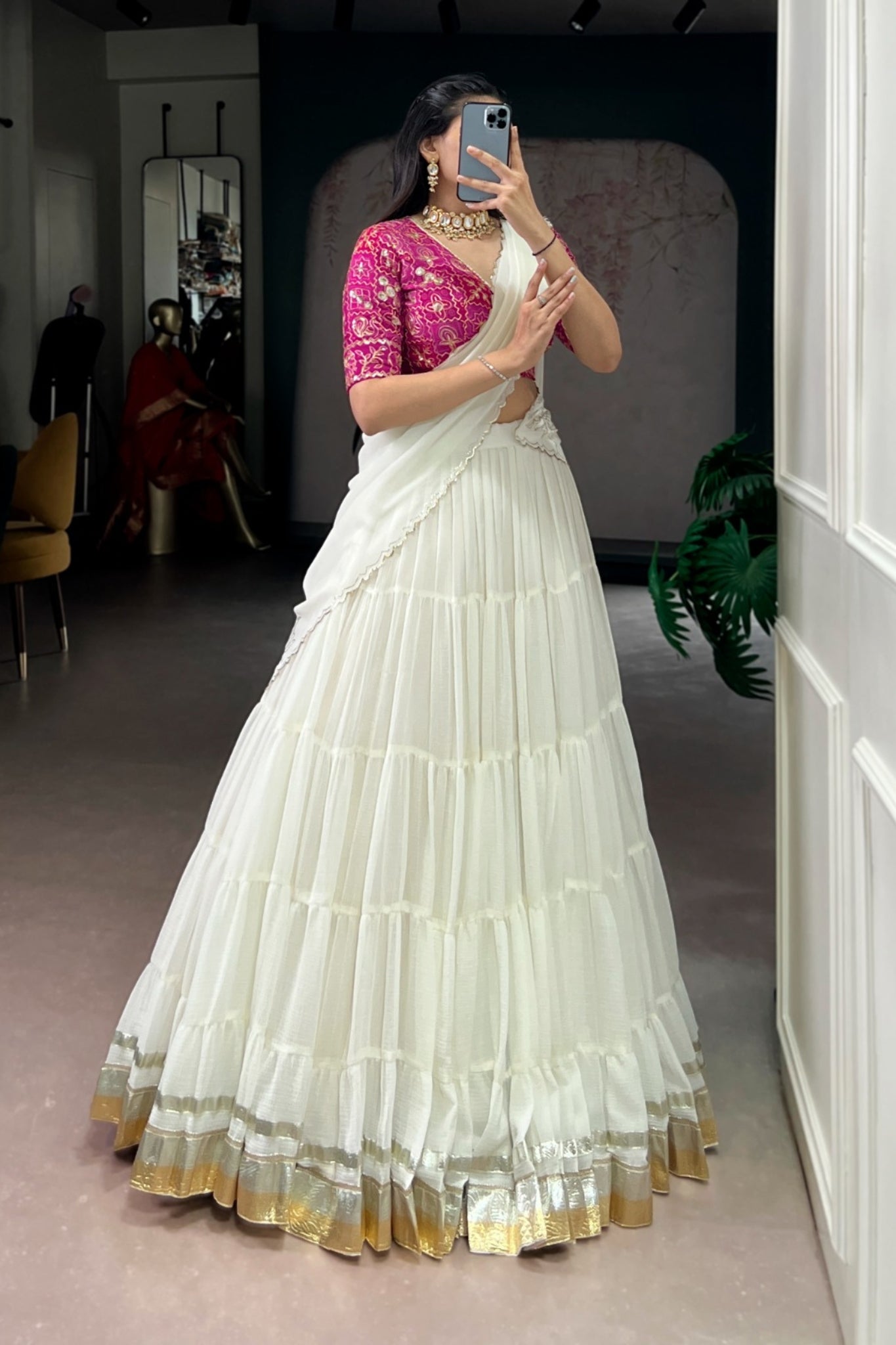 Marble Foil Work Festive Lehenga Choli With Organza Dupatta