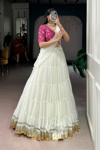 Marble Foil Work Festive Lehenga Choli With Organza Dupatta