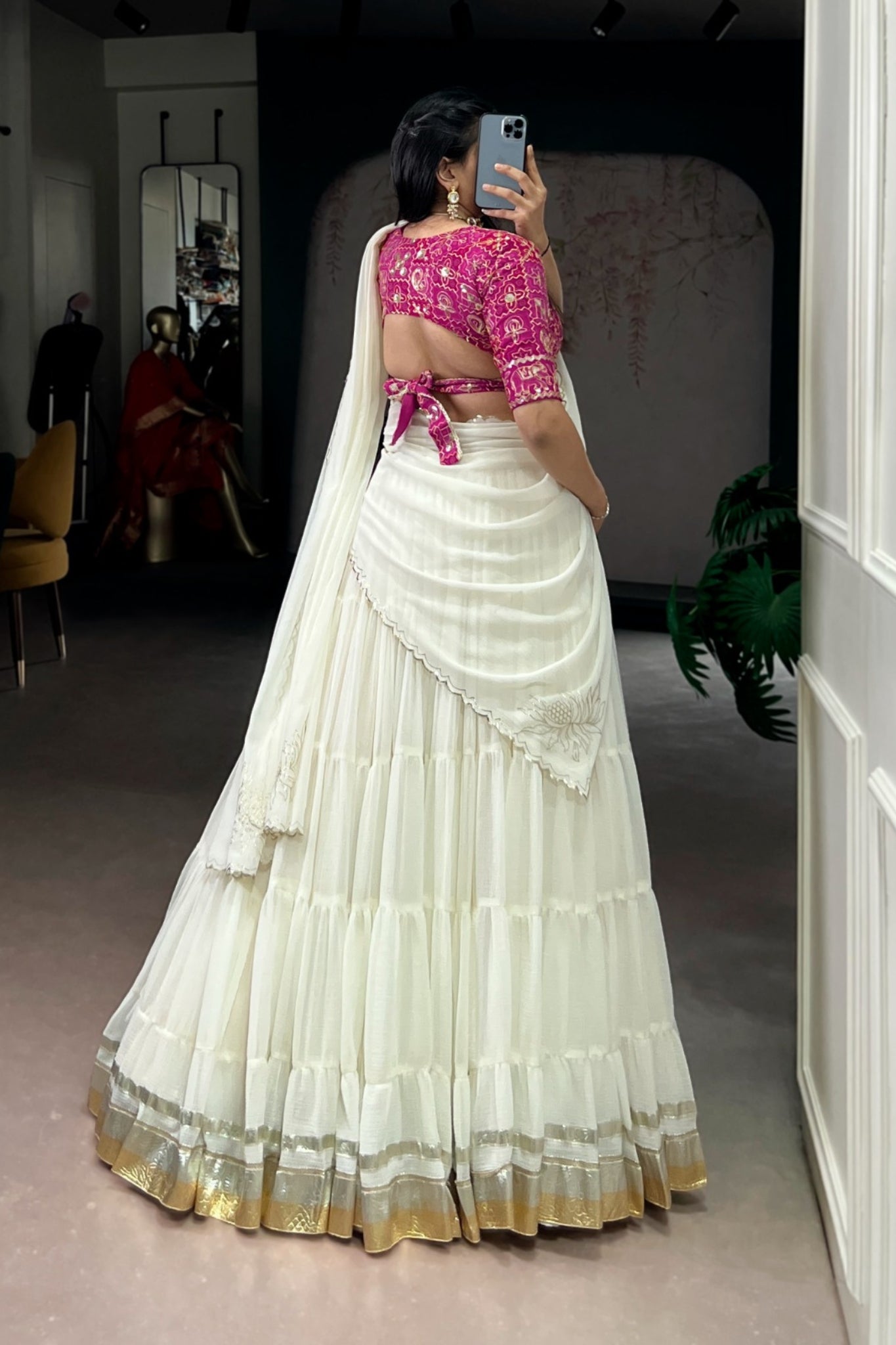 Marble Foil Work Festive Lehenga Choli With Organza Dupatta