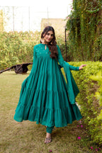Ethereal Marble Refined Foil Work Anarkali Set With Flowing Dupatta