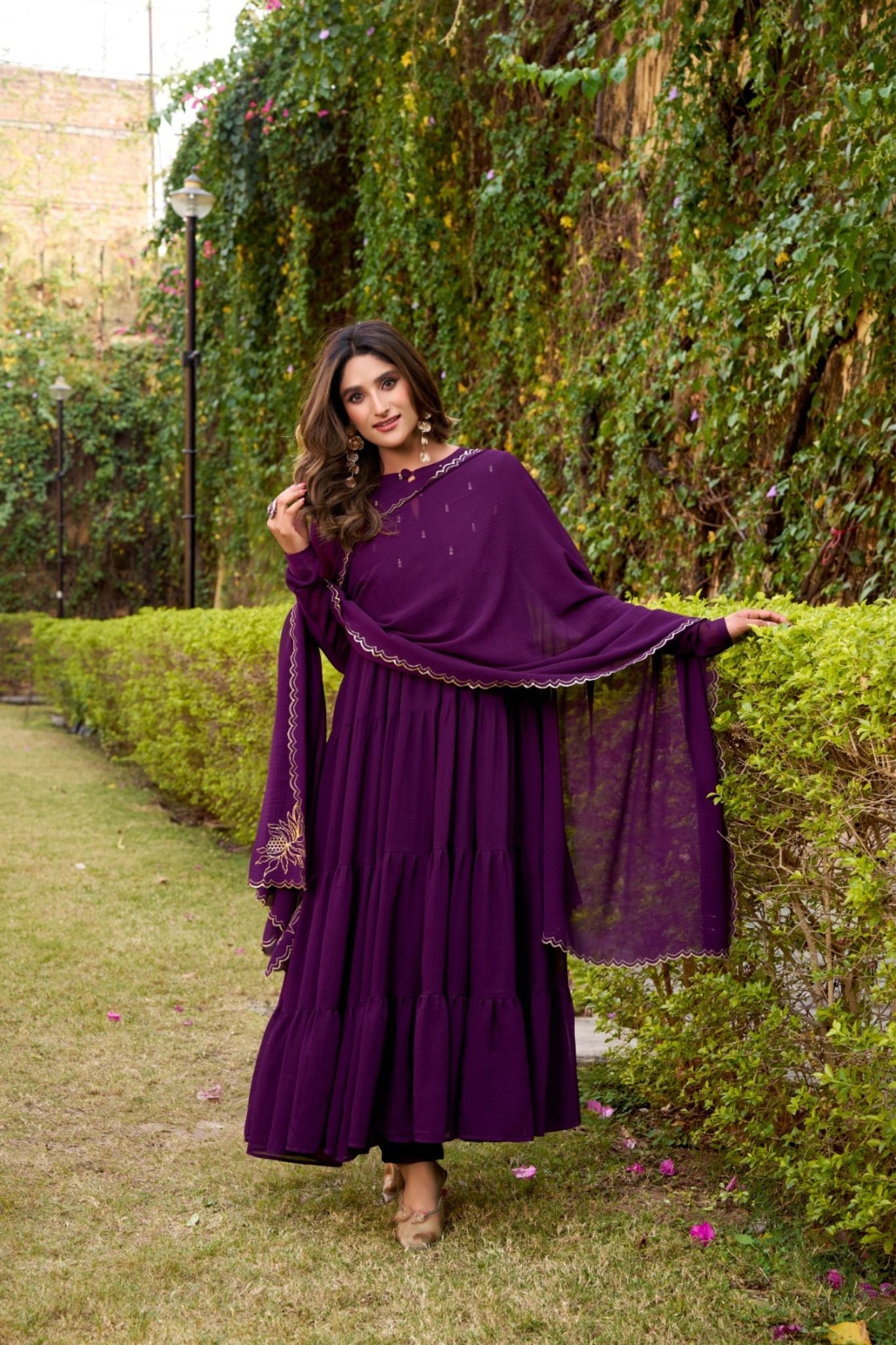 Ethereal Marble Refined Foil Work Anarkali Set With Flowing Dupatta