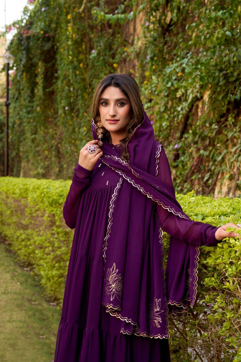 Ethereal Marble Refined Foil Work Anarkali Set With Flowing Dupatta