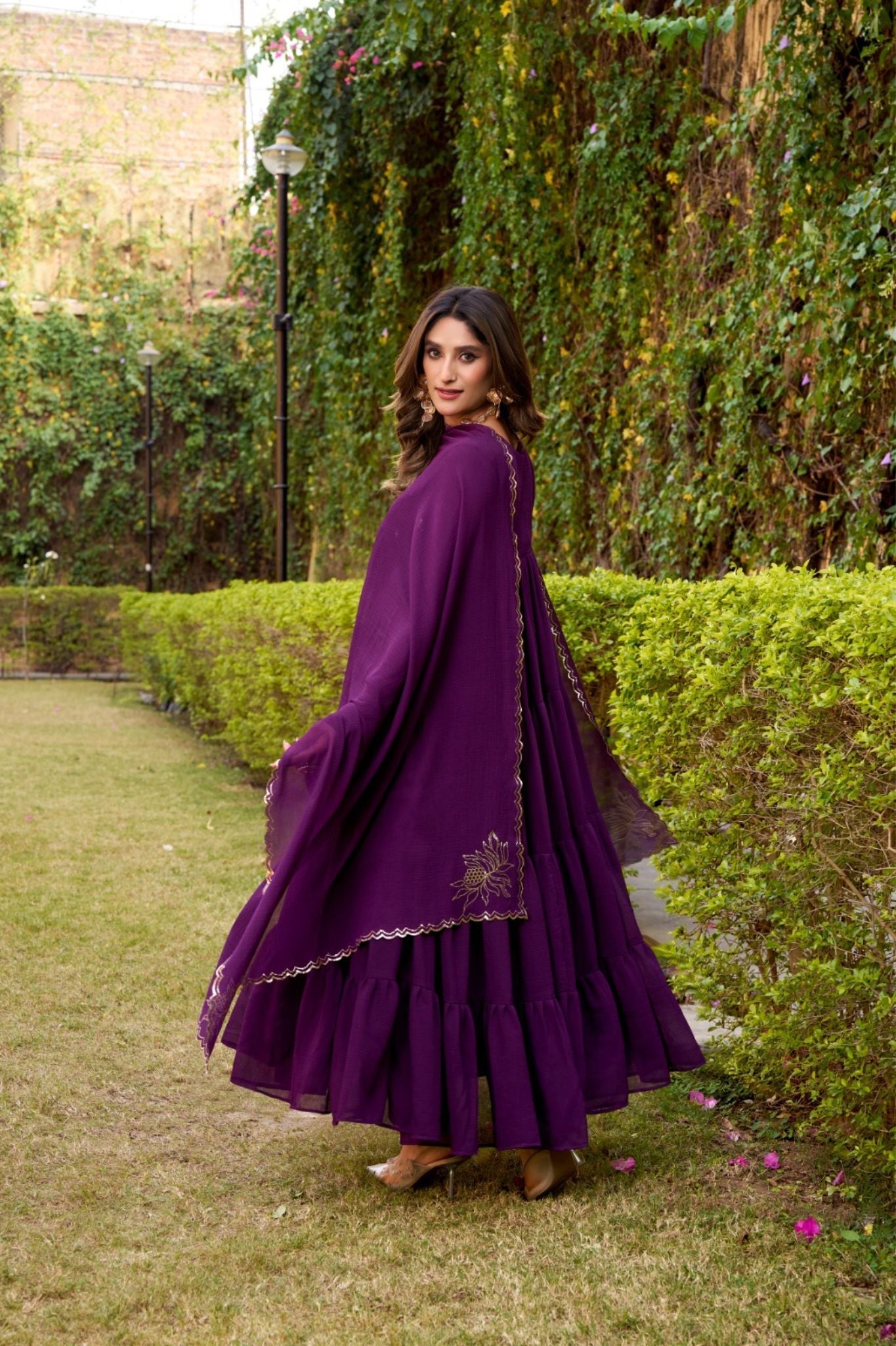 Ethereal Marble Refined Foil Work Anarkali Set With Flowing Dupatta