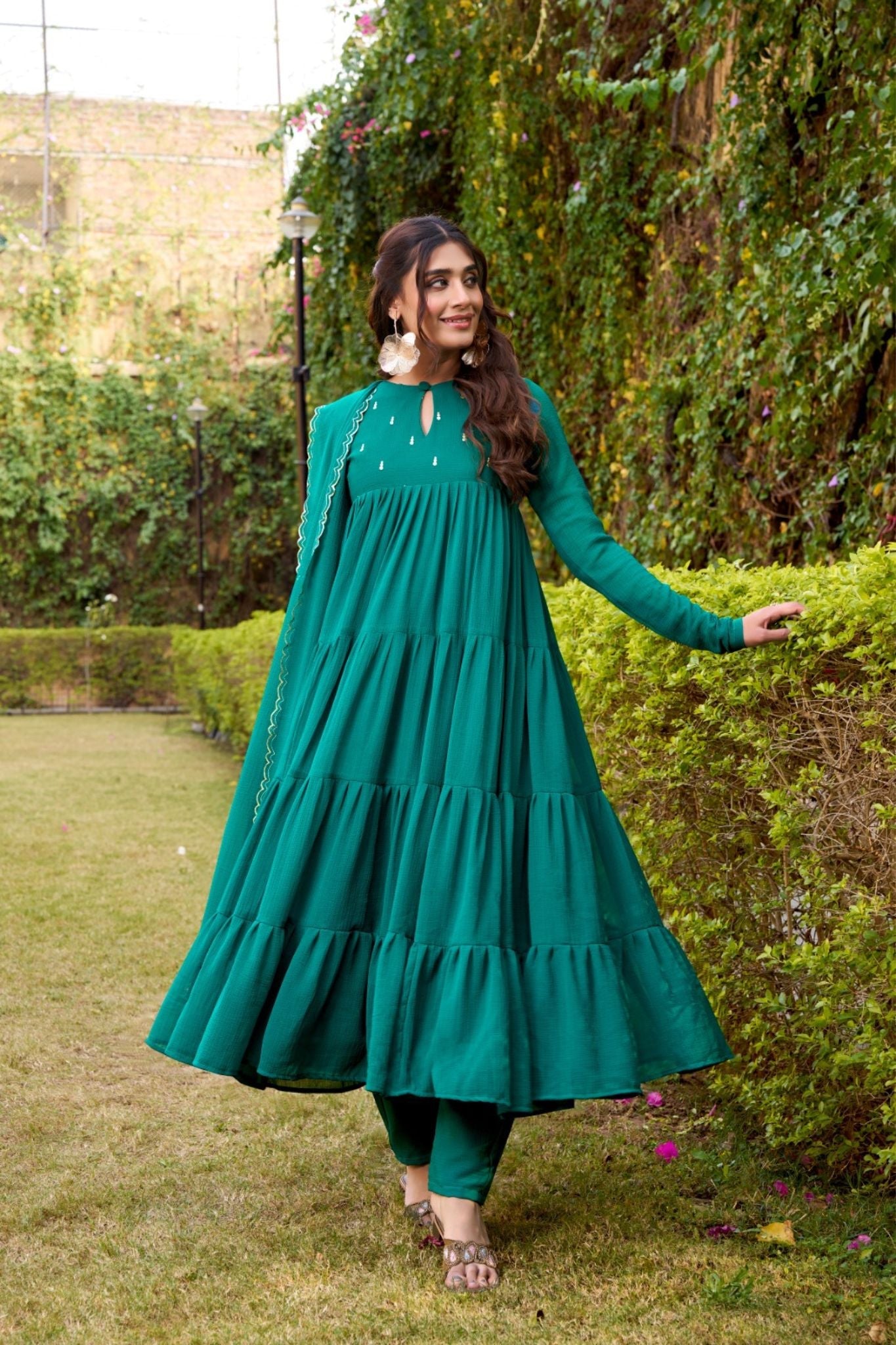 Ethereal Marble Refined Foil Work Anarkali Set With Flowing Dupatta
