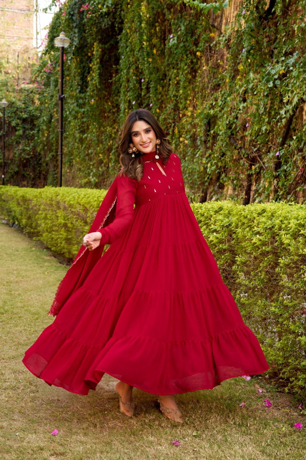 Ethereal Marble Refined Foil Work Anarkali Set With Flowing Dupatta