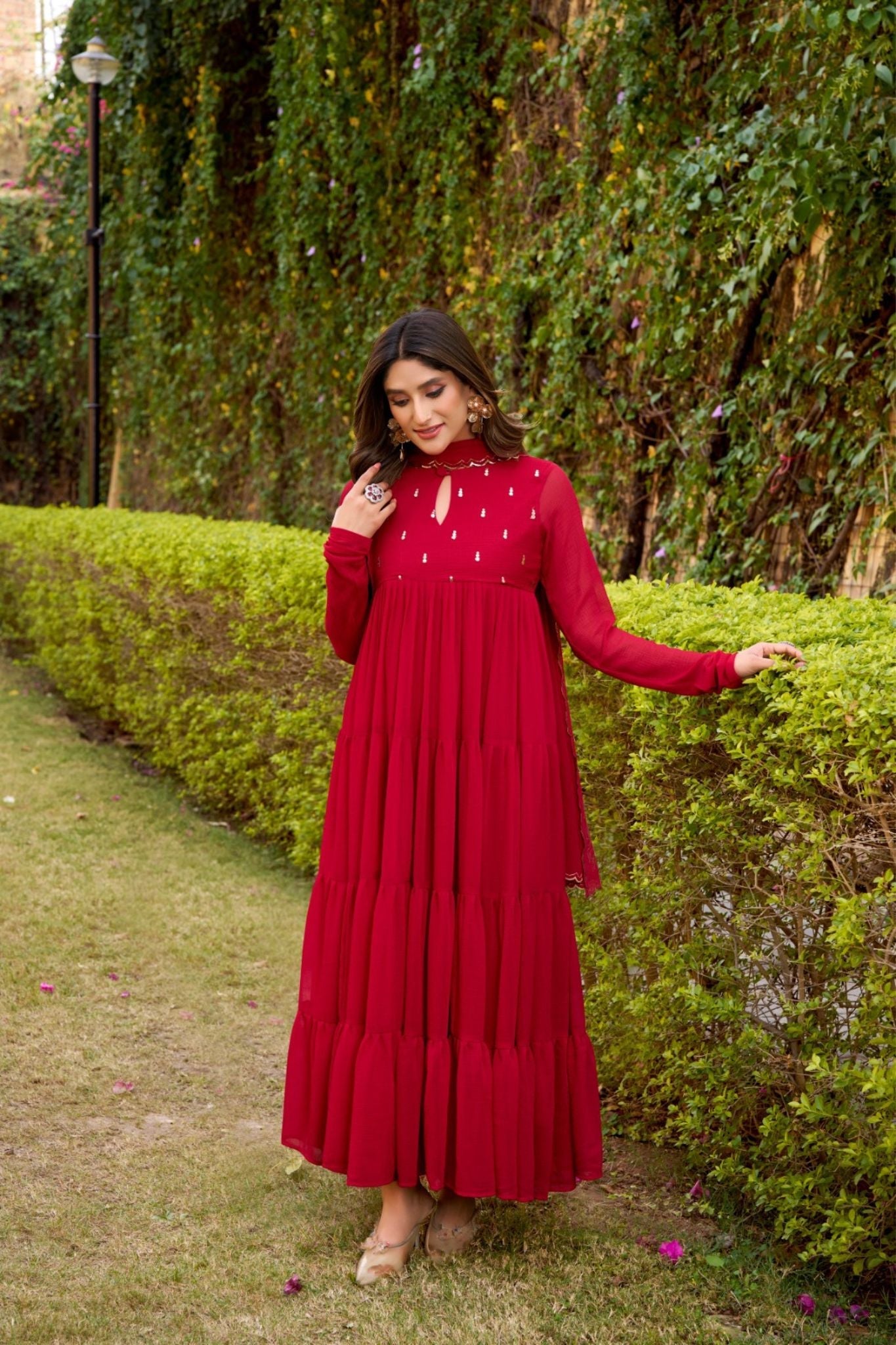 Ethereal Marble Refined Foil Work Anarkali Set With Flowing Dupatta