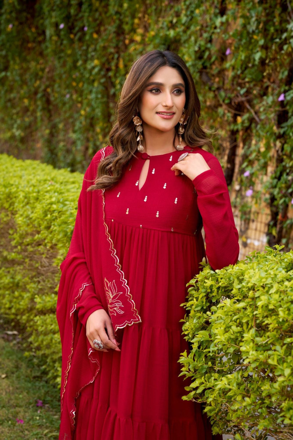 Ethereal Marble Refined Foil Work Anarkali Set With Flowing Dupatta