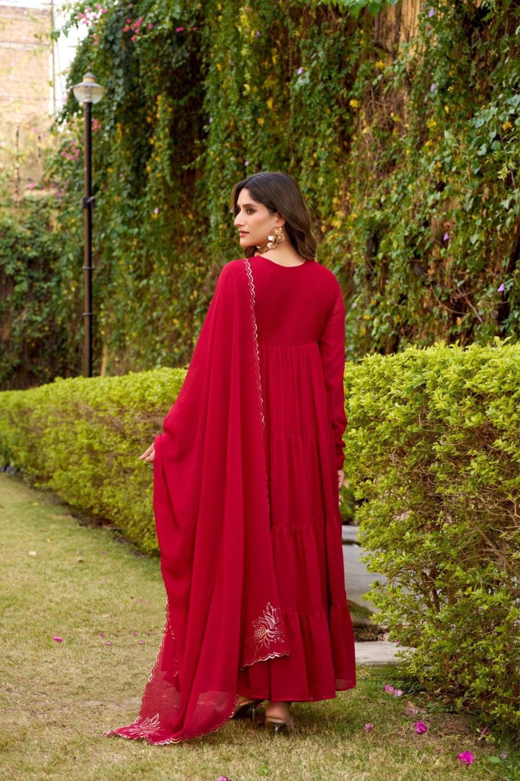 Ethereal Marble Refined Foil Work Anarkali Set With Flowing Dupatta