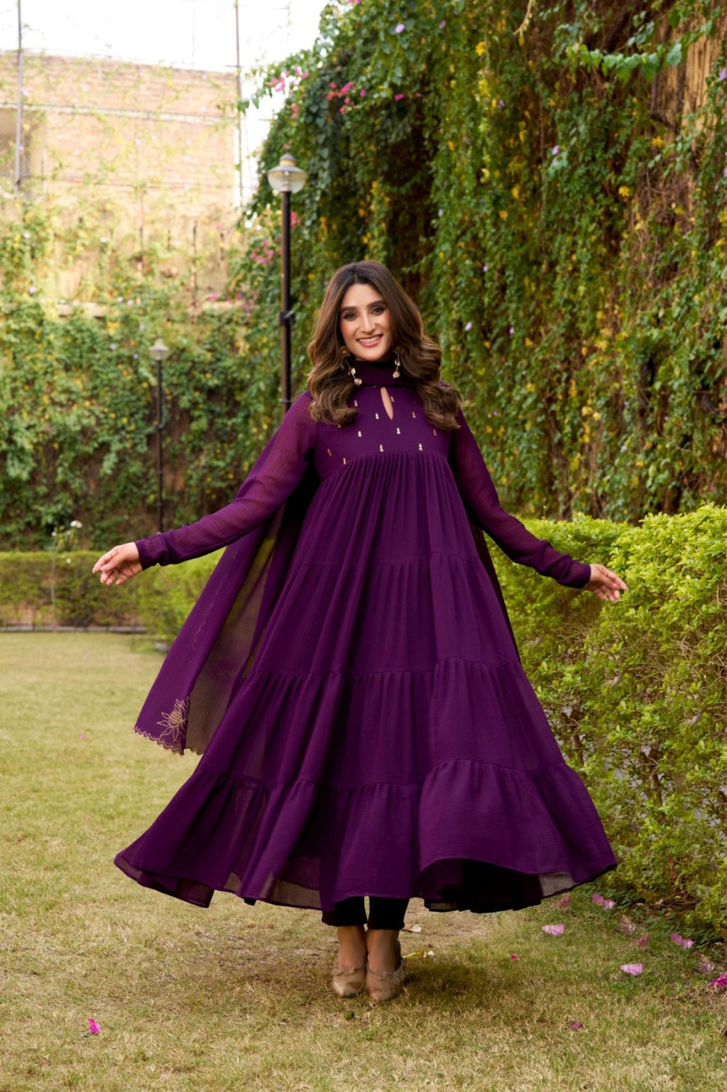 Ethereal Marble Refined Foil Work Anarkali Set With Flowing Dupatta