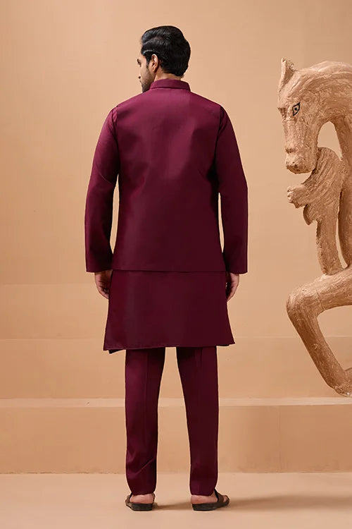 Maroon Color Traditional Special Koti Kurta Set for Men's Wear