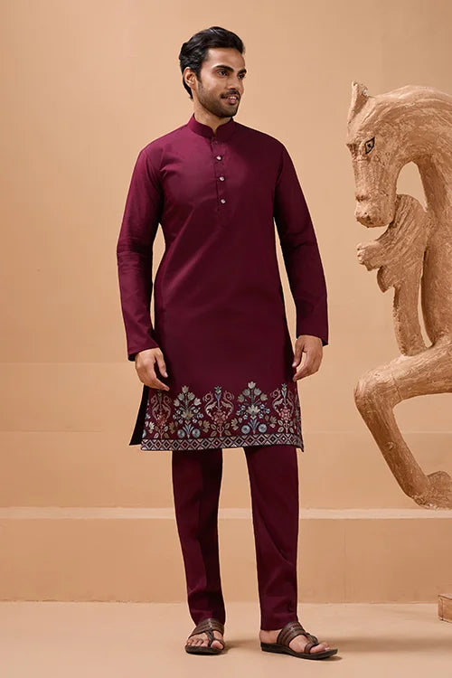 Maroon Color Traditional Special Koti Kurta Set for Men's Wear