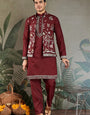 Wedding Special Maroon Kurta Pajama with Open Koti for Men