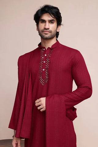 Festive Maroon Kurta Pant Set with Designer Dupatta