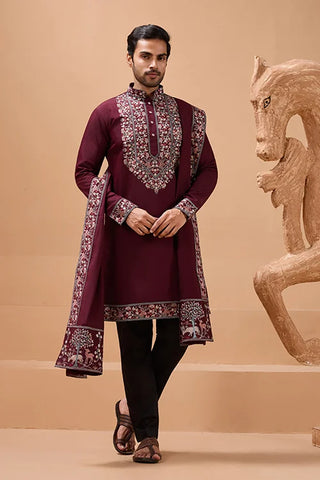 Latest Signature Maroon Kurta and Dupatta for Mens Wear