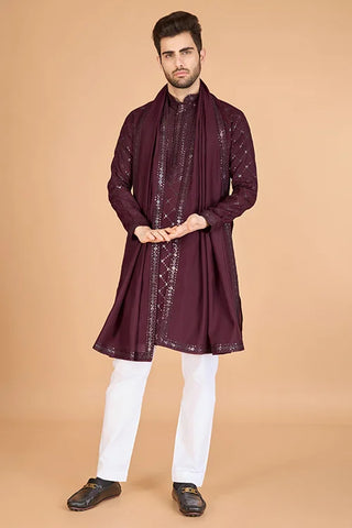 Maroon Stylish Sequence Embroidered Best Kurta for Men