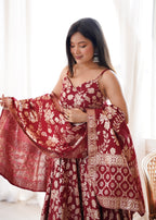 Maroon Banarasi Dola Silk Anarkali Set | Tulip Designer
