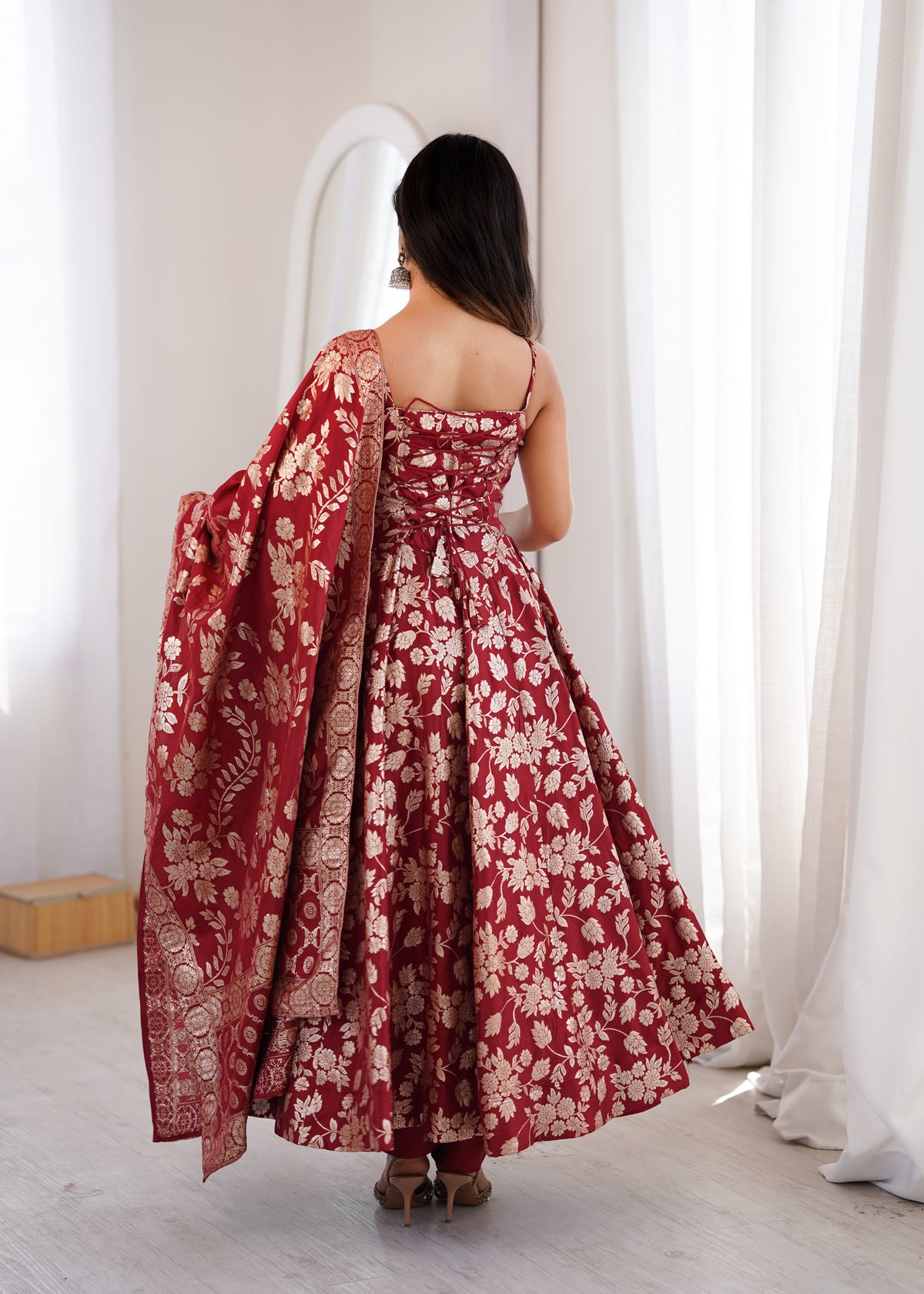 Maroon Banarasi Dola Silk Anarkali Set | Tulip Designer
